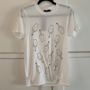BNWT White Graphic T-Shirt with Middle Finger